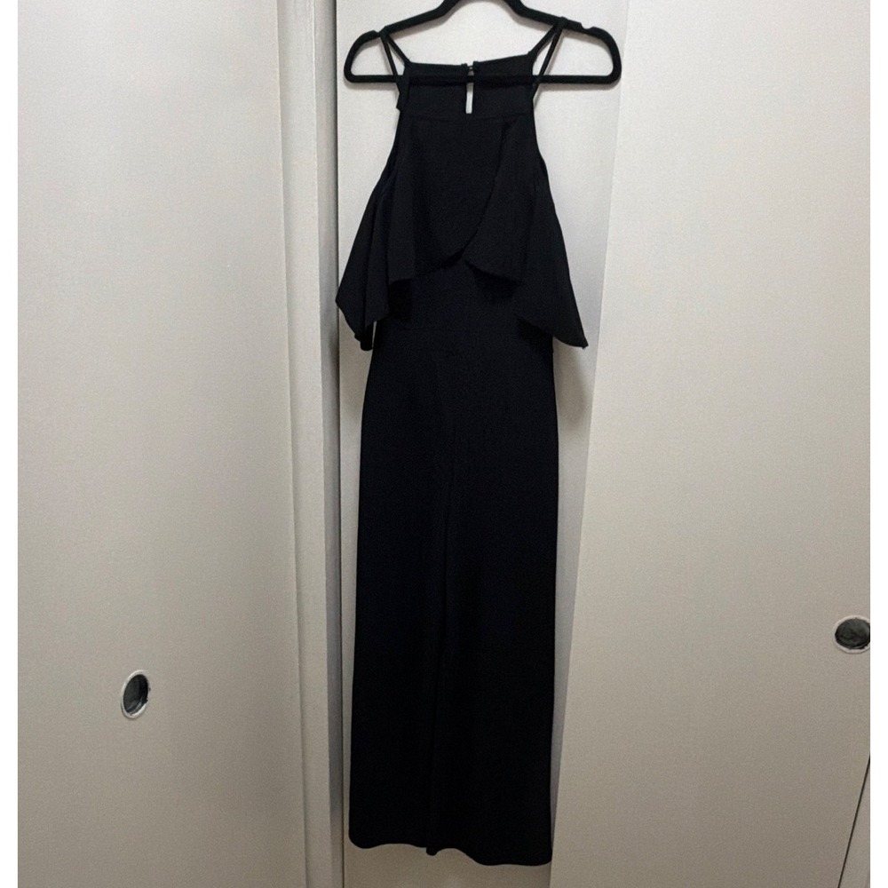Love Ari Black Halter Cold Shoulder Wide-Leg Crepe Jumpsuit Formal Size L